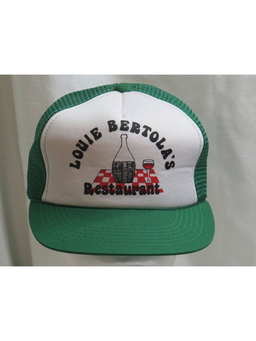 Vintage Louie Bertolas Restaurant Hat Hanes Foam Trucker Snapback Green Cap